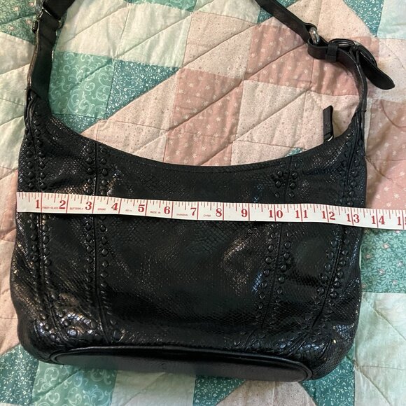 Brighton Black Leather Purse Womens Hobo Slouchy Faux Snakeskin Western Buckle - Picture 14 of 16